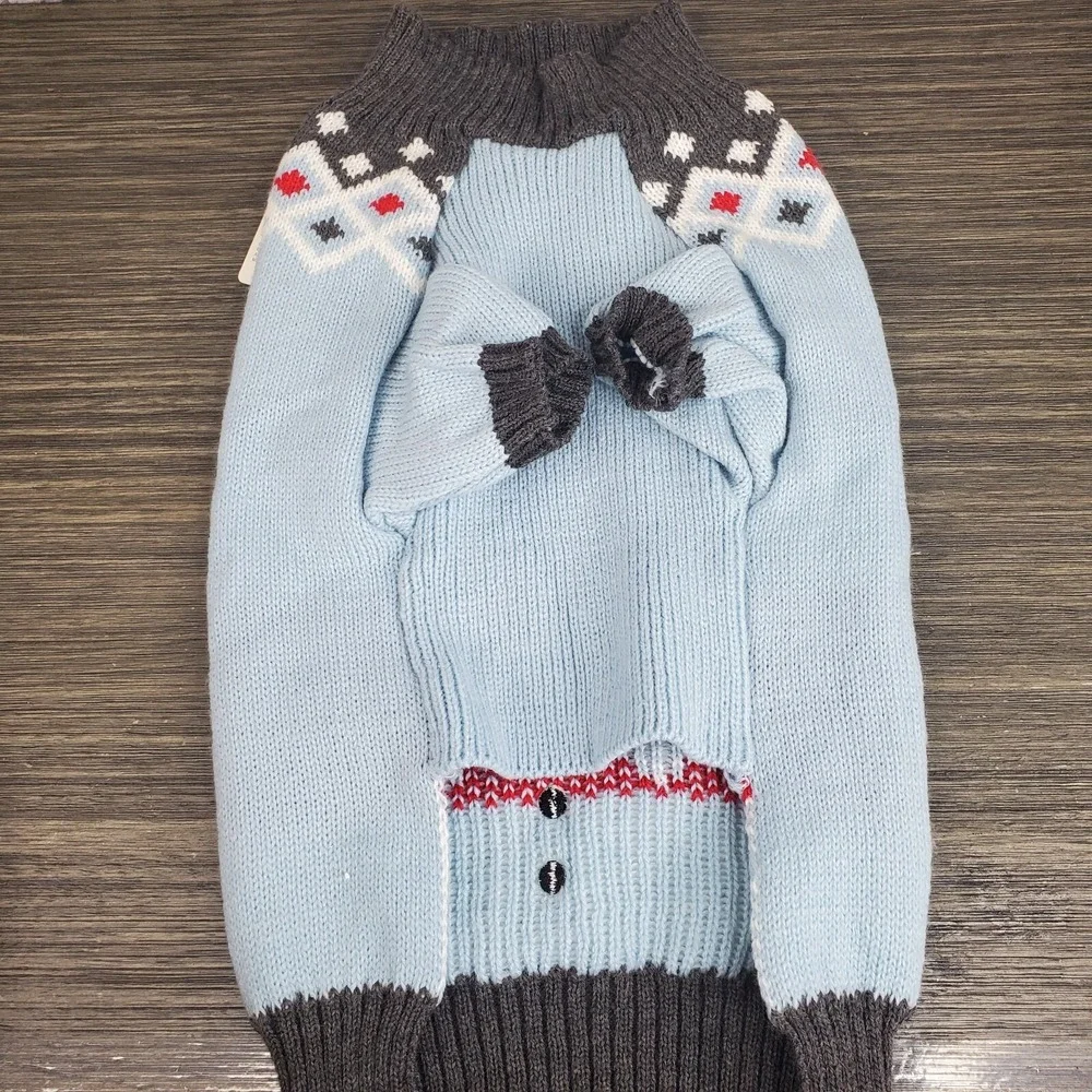 Time For Joy Medium Pet Winter Christmas Sweater With Snowman Light Blue